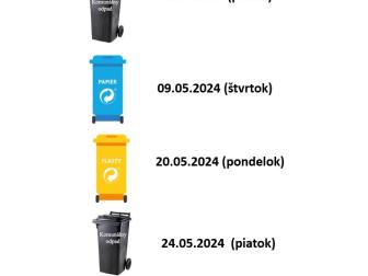 Harmonogram vývozu jednotlivých zložiek odpadu v mesiaci MÁJ 2024 1